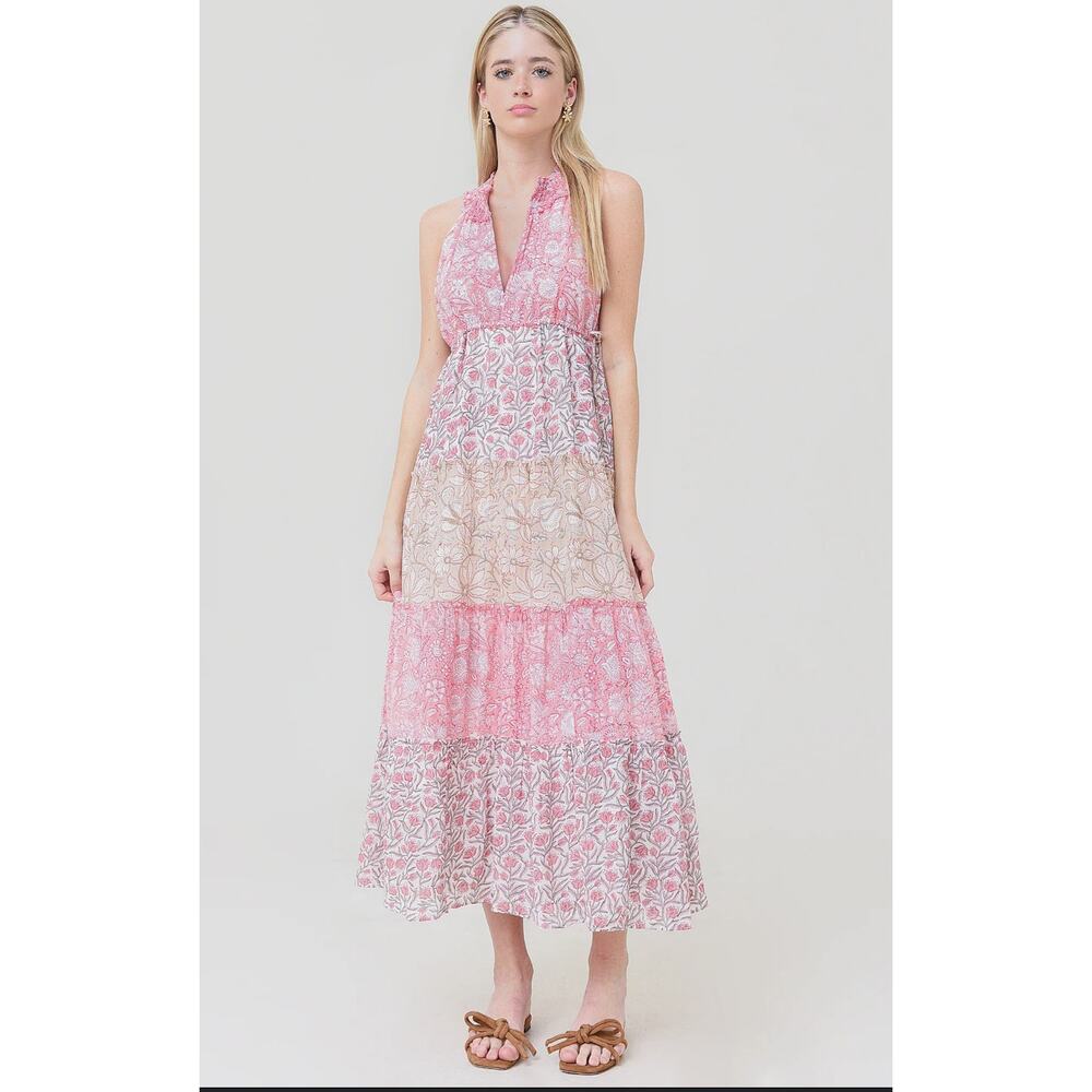 Saylor Aaryn Pink Tiered Midi Dress Feminine Occasionwear Size M